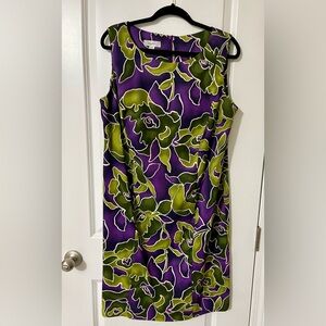 Purple, Green and White Sleeveless,sheath, dress floral checkered pattern